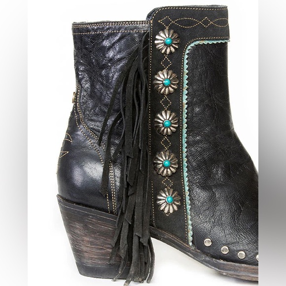 Double D ranch x Old Gringo Black and turquoise fringe cowboy boots - Picture 10 of 12
